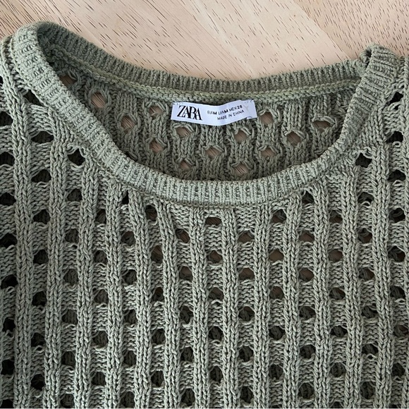 Zara Green Chenille Knit Ruffle Sleeve Crop Tank Top Women’s Size Medium - Picture 5 of 5